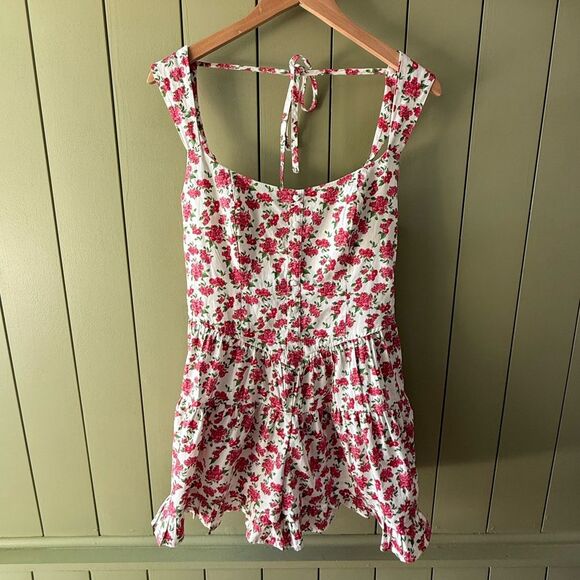 Wild Fable Floral Tiered Romper in White with Floral Print - Picture 1 of 6
